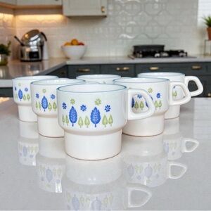 Set of 6 Vintage Marcrest Swiss Alpine Chalet Coffee Mugs, MCM Stacking Cups